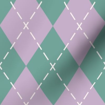 Argyle Green and Lilac Purple Harlequin Diamond Wallpaper - MEDIUM