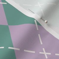 Argyle Green and Lilac Purple Harlequin Diamond Wallpaper - MEDIUM