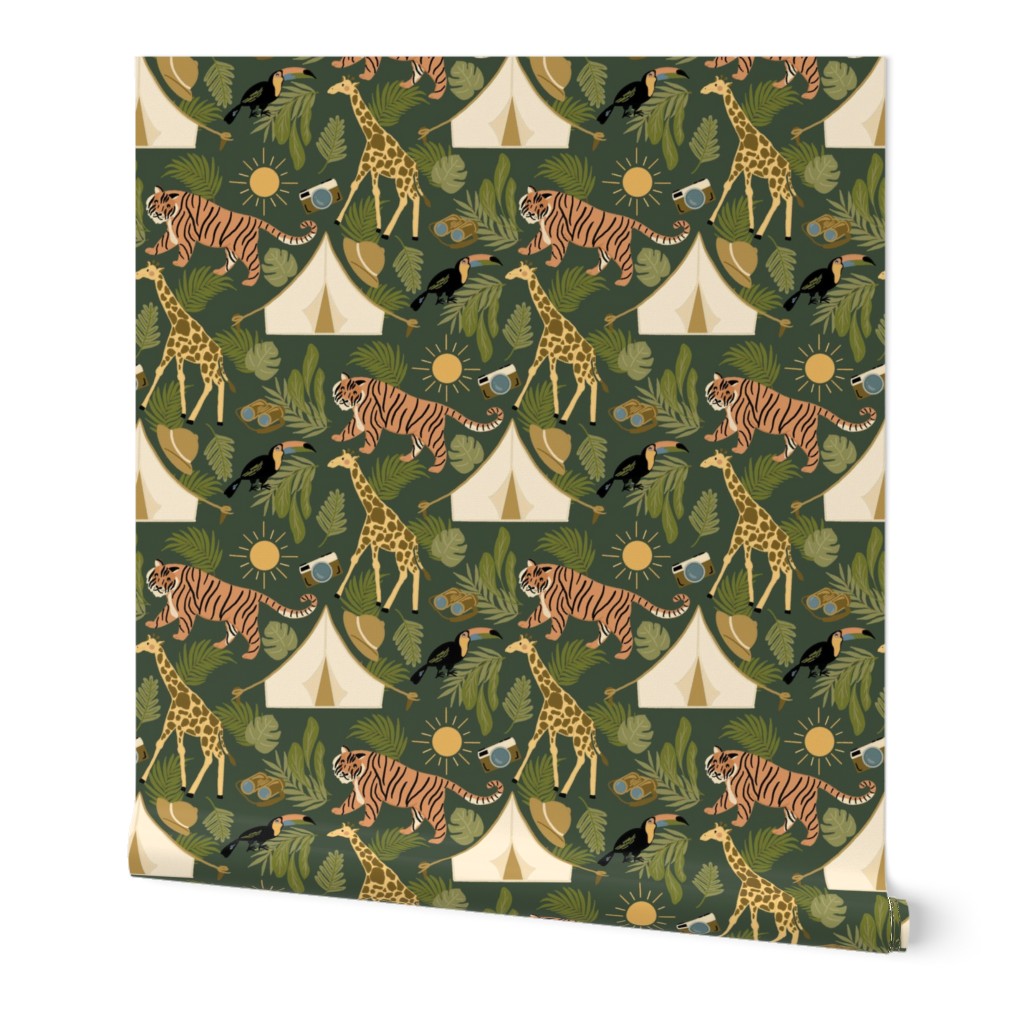 Jungle Safari Wallpaper, Safari Animals, Elegant Children Decor, Elegant Children Fabric, Elegant Children Wallpaper, Playroom Decor, Playroom Wallpaper, Children Fabric, Kid Fabric, Child Bedroom Wallpaper, Gender Neutral, Giraffe, Tiger, Toucan, Safari 