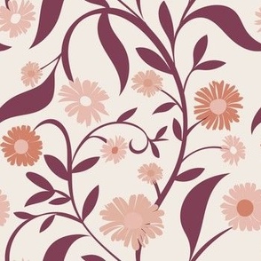 daisy vine cream background mulberry pink and orange