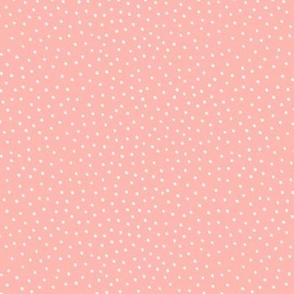 White hand drawn scattered dots on carnation pink  | small