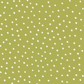 White hand drawn scattered dots on avocado green| Medium 