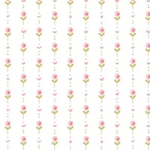 Poppy Fields - Pink Poppies - Poppies and Hearts - Creamy White - Small