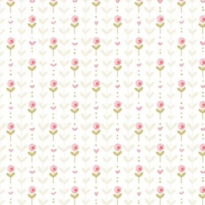 Poppy Fields - Pink Poppies - Heart Vines - Creamy White - Small 