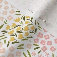 Ditsy Sping Pastel Flowers for Kids' Apparel in green, pink and yellow on white