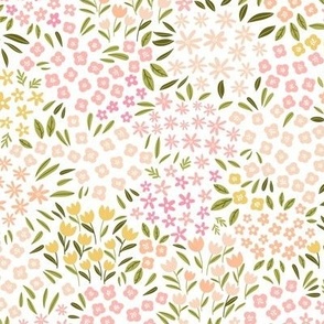 Ditsy Sping Pastel Flowers for Kids' Apparel in green, pink and yellow on white