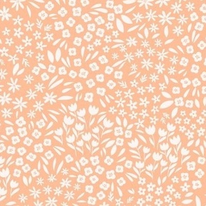 Ditsy simple white florals on orange peach