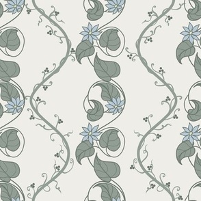 Blue and green floral vines stripe pattern 