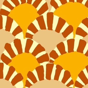 Red and Yellow African Boho Suns on Tan Background