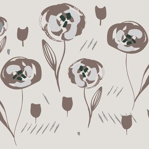 Hand Painted Wildflowers In Warm Neutral Tones.