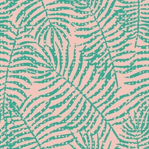 Hawaiian Palm Fronds - Coral Pink and Bright Green