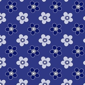 simple floral solid blue pattern retro small flowers