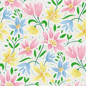 (L scale) Lillies and flowers in pink, yellow and blue - spring and summer feeling
