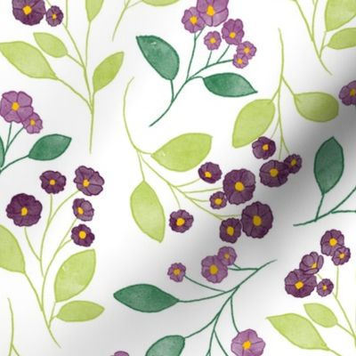 Springtime Blossoming Violets: A Stylized Floral Pattern in Purple and Green Hues