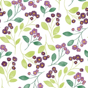 Springtime Blossoming Violets: A Stylized Floral Pattern in Purple and Green Hues