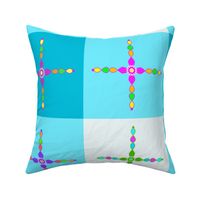 Colorful Crosses on Blue and White Gingham - 9” scale approximately for each square