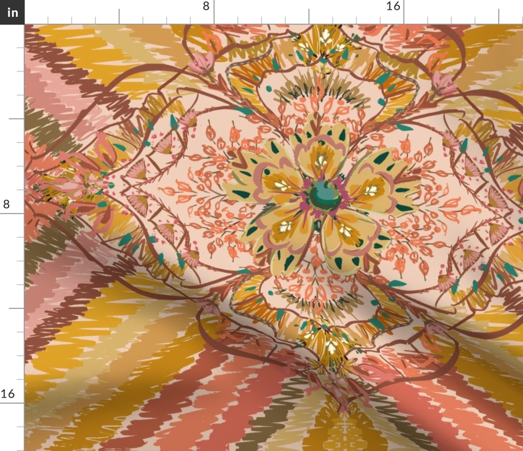 Retro Geometric Floral Mandala - Blush Pink