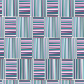 Large - Striped Beach Towel Checker Board - Aqua - Plum Purple - Musk Pink - Pristine