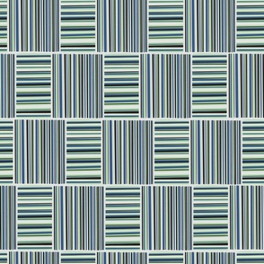 Large - Striped Beach Towel Checker Board - Sapphire Blue - Celadon Green - Grey - Black
