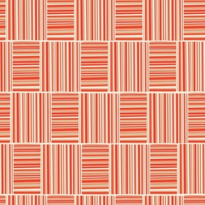 Large - Striped Beach Towel Checker Board - Scarlet Red - Tangerine - Honey Peach - Pristine