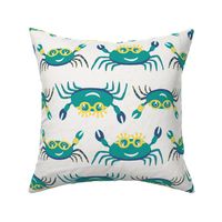 Large - Cute Crabs Crawling on the Beach - Aqua - Yellow Gold - Sapphire