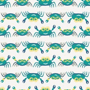 Large - Cute Crabs Crawling on the Beach - Aqua - Yellow Gold - Sapphire