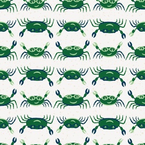 Large - Cute Crabs Crawling on the Beach - Emerald Green - Navy - Celadon Green