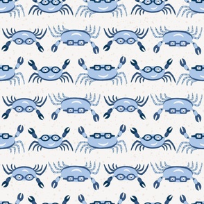 Large - Cute Crabs Crawling on the Beach - Navy - Pastel Blue - Sapphire