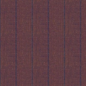 Large Coordinating heritage pinstripes in blue on plum brown background with faux woven texture