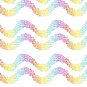 Geo rainbow wavy stripes in spotted hand drawn dots pink yellow violet horizontal