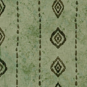 Organic woven diamonds and dotted lines in dark green on light green