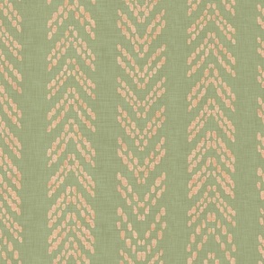 Woven chevron inspired stripes in tan on green