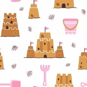 Sandcastles on white background - brown and pink