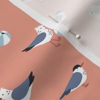 Seagulls and terns playing with beach balls - orange - small scale