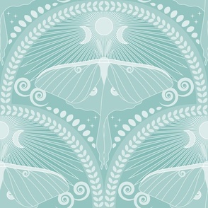 Seaside Luna Moth / Art Deco / Mystical Magical / Soft Turquoise / Large