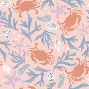 Coastal Crab Wallpaper in Bright Pink (Jumbo)