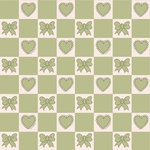 Green Bow Checkered Print