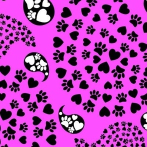 Dog Paw and Hearts Pink Paisley Pattern