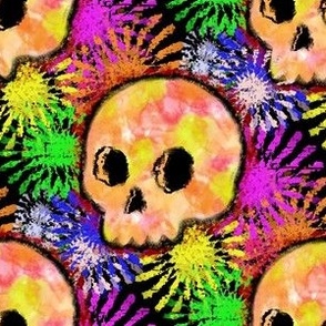 Colorful Floral Burst Skull Watercolor Pattern
