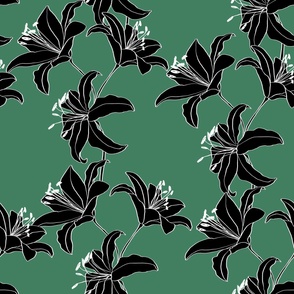 Lilies on green background