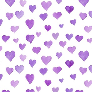 Watercolor Hearts in Lavender and White