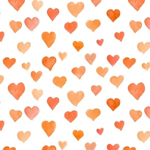 Watercolor Hearts in Tangerine and White