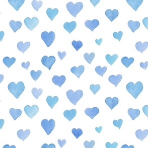 Watercolor Hearts in Blue and White