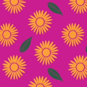 Yellow Gerbera Daisies on Pink