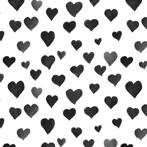 Watercolor Hearts in Dark Gray and White