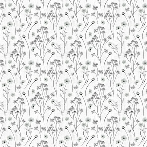 Black and white linen floral. Floral grey wildflowers. SMALL
