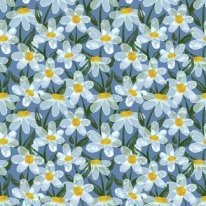 Watercolor Daisies, Blue