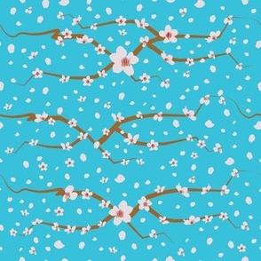 white cherry blossom seamless pattern with branches and petals