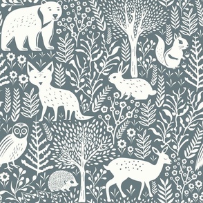 Whimsical Woodland Animals – Slate Grey and White
