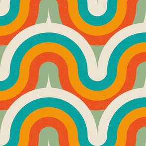 Groovy Geometry, Retro Waves - Vintage Summer Day Color Palette / Large
